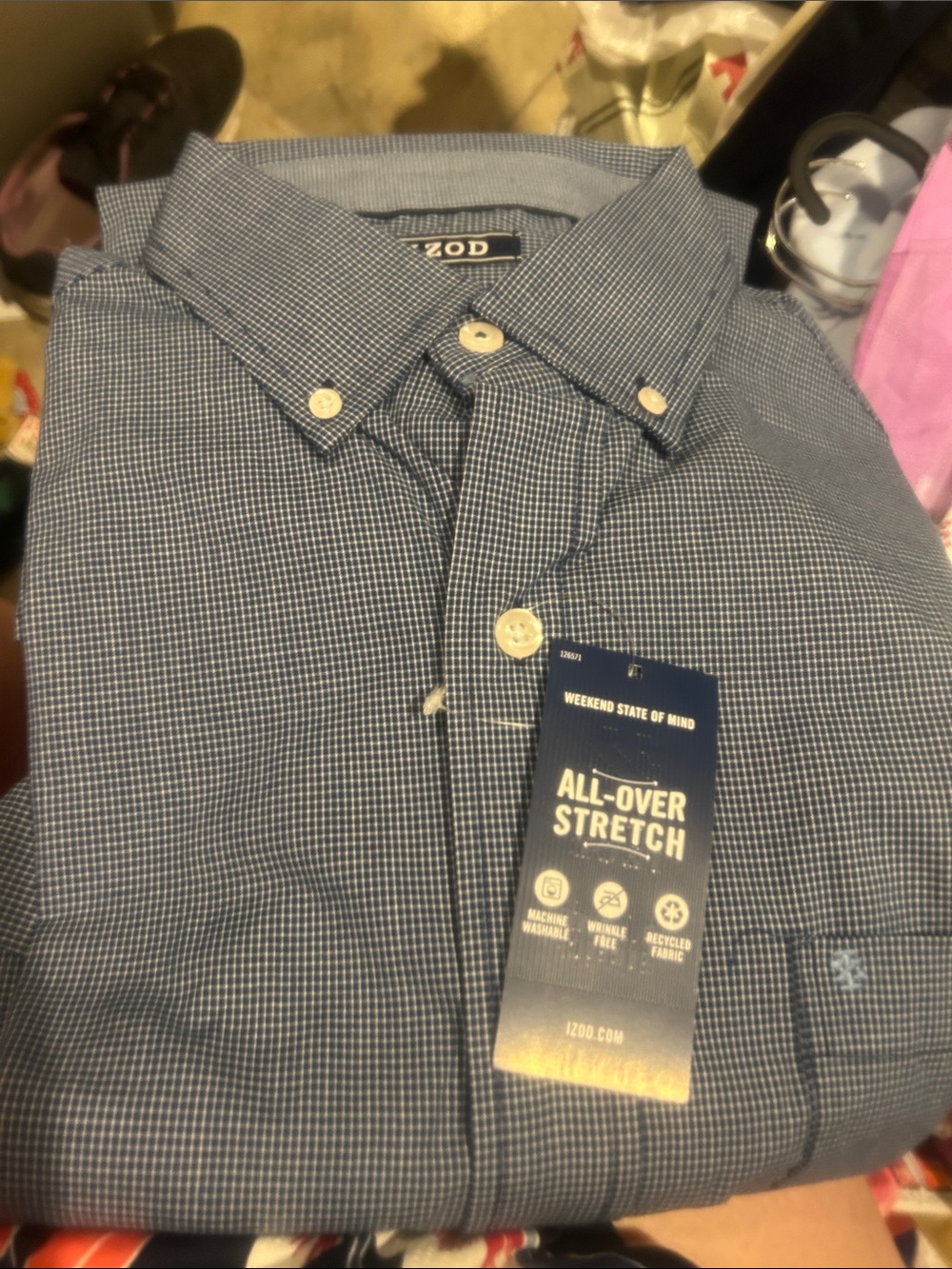 NWT Sz Lt izod blue/white check shirt